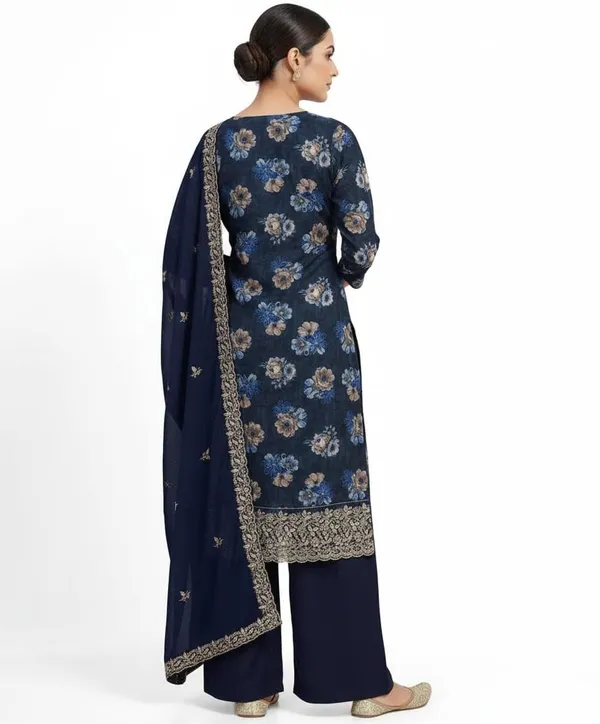 Walnut_Brown_And_Navy_Blue_Mixed_Cotton_Kurta_Palazzo_Set_With_Dupatta_For_Women_Pack_Of_2