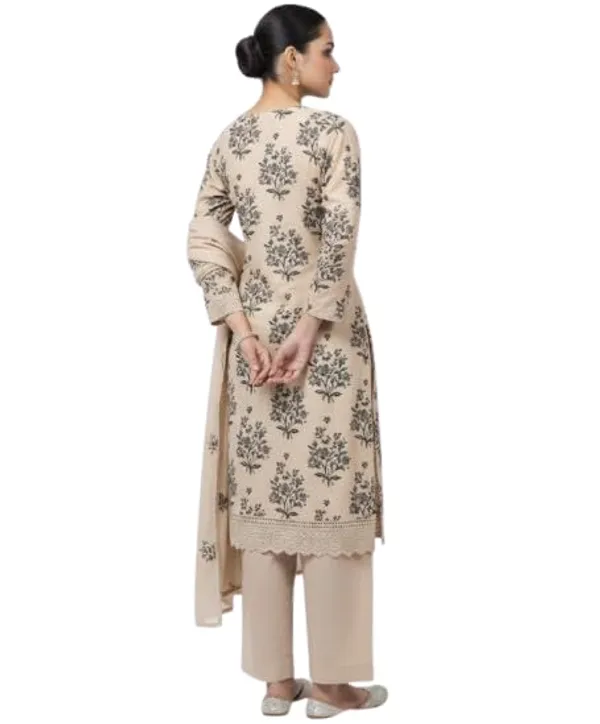 Beige_Mixed_Cotton_Kurta_Set_With_Dupatta_For_Women
