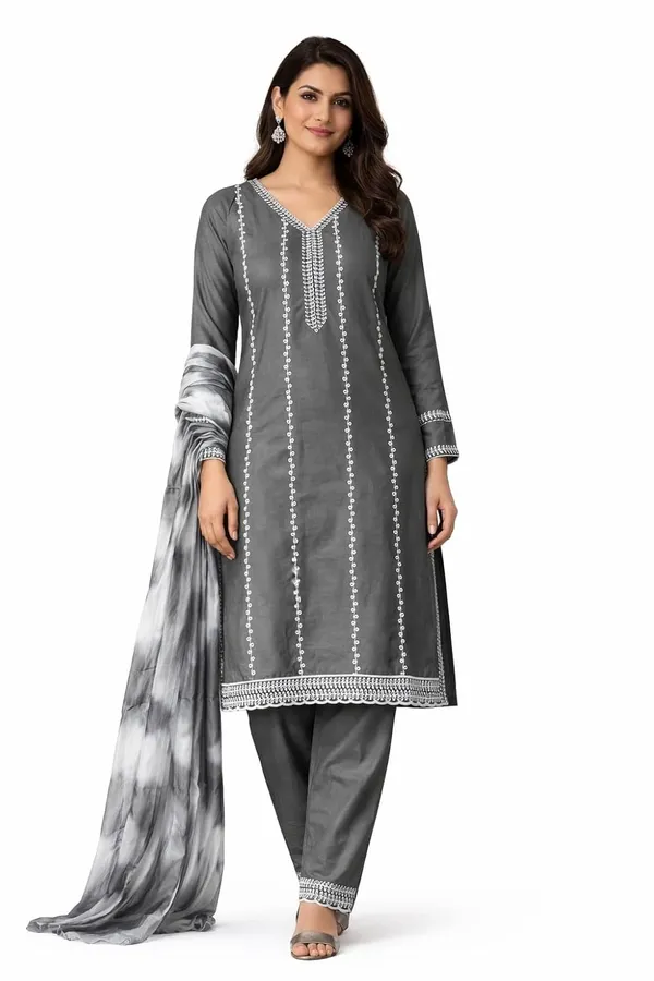 Teal_Green_And_Grey_Mixed_Cotton_Salwar_Suit_Set_For_Women_Pack_Of_2