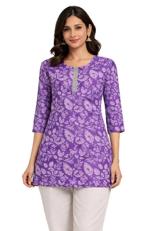 Purple_And_Off_White_Mixed_Cotton_Straight_Kurti_And_Kurta_Set_For_Women_Pack_Of_2