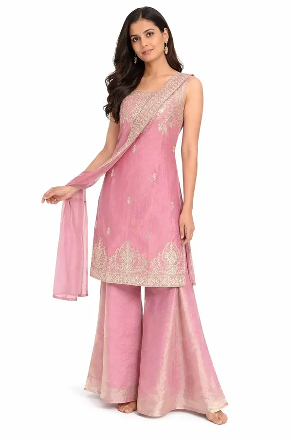 Dusty_Rose_Mixed_Cotton_Kurta_Sharara_Set_With_Dupatta_For_Women