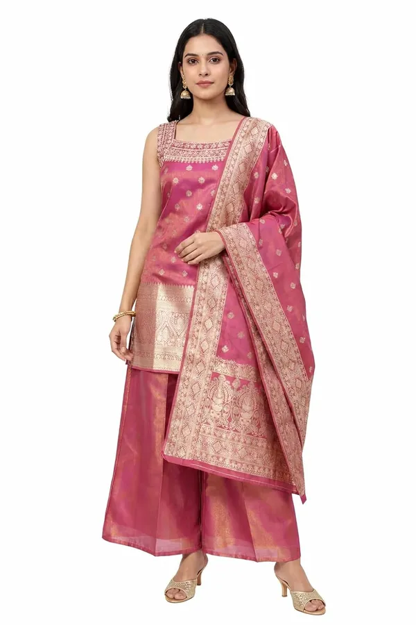 Pink_And_Teal_Green_Mixed_Cotton_Kurta_Palazzo_Set_With_Dupatta_For_Women_Pack_Of_2