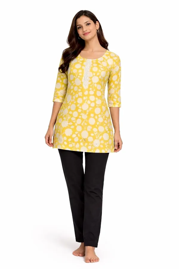 Olive_Green_And_Yellow_Mixed_Cotton_Kurti_Top_For_Women_Pack_Of_2