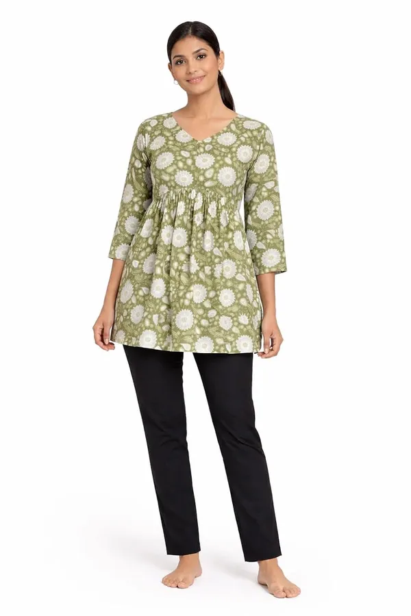 Olive_Green_And_Yellow_Mixed_Cotton_Kurti_Top_For_Women_Pack_Of_2