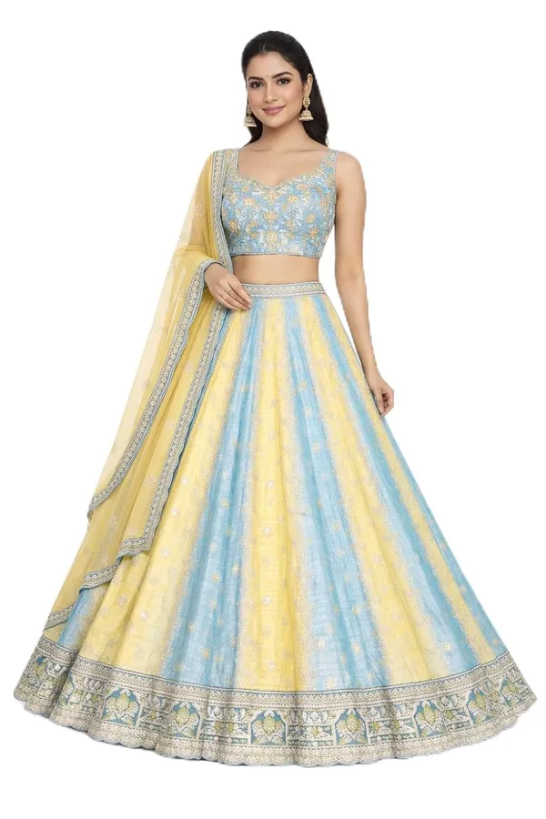 Blue_And_Yellow_Silk_Blend_Lehenga_Choli_Set_With_Dupatta_For_Women