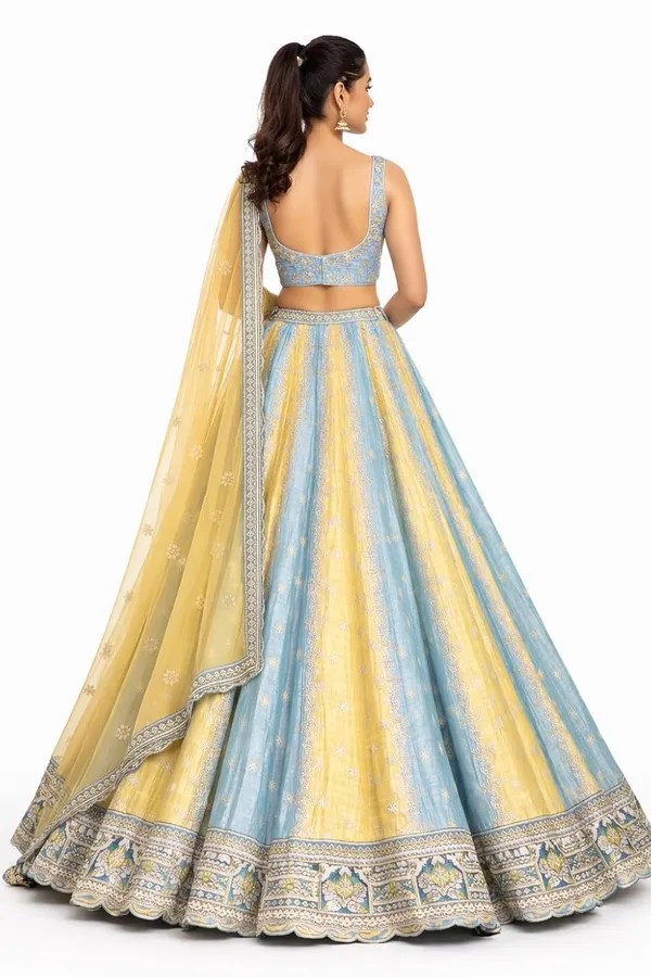 Blue_And_Yellow_Silk_Blend_Lehenga_Choli_Set_With_Dupatta_For_Women
