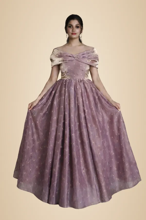 Lavender_Mixed_Cotton_Flared_Gown_For_Women