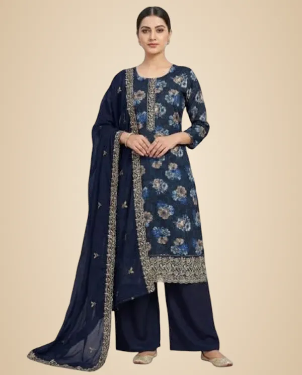 Navy_Blue_Mixed_Cotton_Kurta_Palazzo_Set_With_Dupatta_For_Women