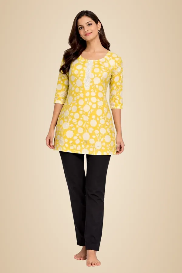 Yellow_Mixed_Cotton_Kurti_Top_For_Women