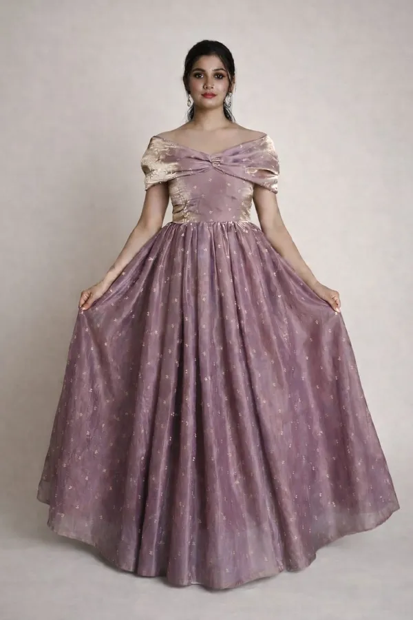 Lavender_Mixed_Cotton_Flared_Gown_For_Women
