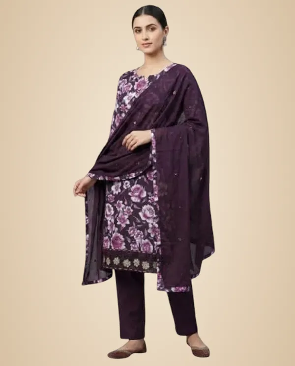Deep_Plum_Mixed_Cotton_Salwar_Suit_Set_For_Women