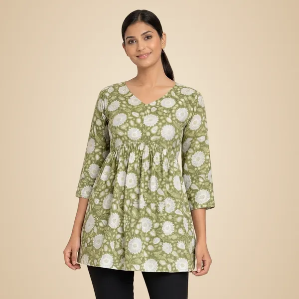 Olive_Green_Mixed_Cotton_Kurti_Top_For_Women