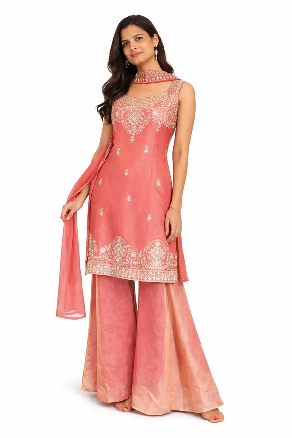 Peach_And_Magenta_Mixed_Cotton_Kurta_Palazzo_Set_With_Dupatta_For_Women_Pack_Of_2