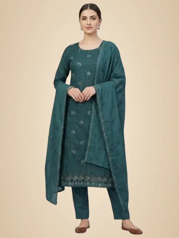 Teal_Green_Mixed_Cotton_Salwar_Suit_Set_For_Women