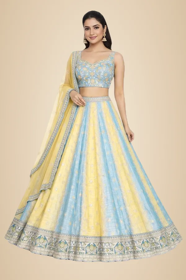Blue_And_Yellow_Silk_Blend_Lehenga_Choli_Set_With_Dupatta_For_Women