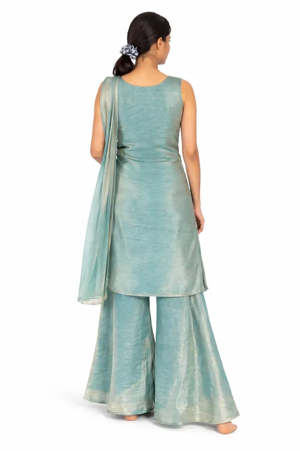 Teal_Green_And_Brown_Mixed_Cotton_Kurta_Palazzo_Set_With_Dupatta_For_Women_Pack_Of_2