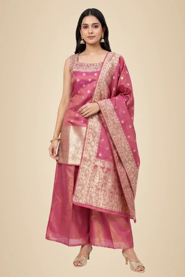 Pink_Mixed_Cotton_Kurta_Palazzo_Set_With_Dupatta_For_Women