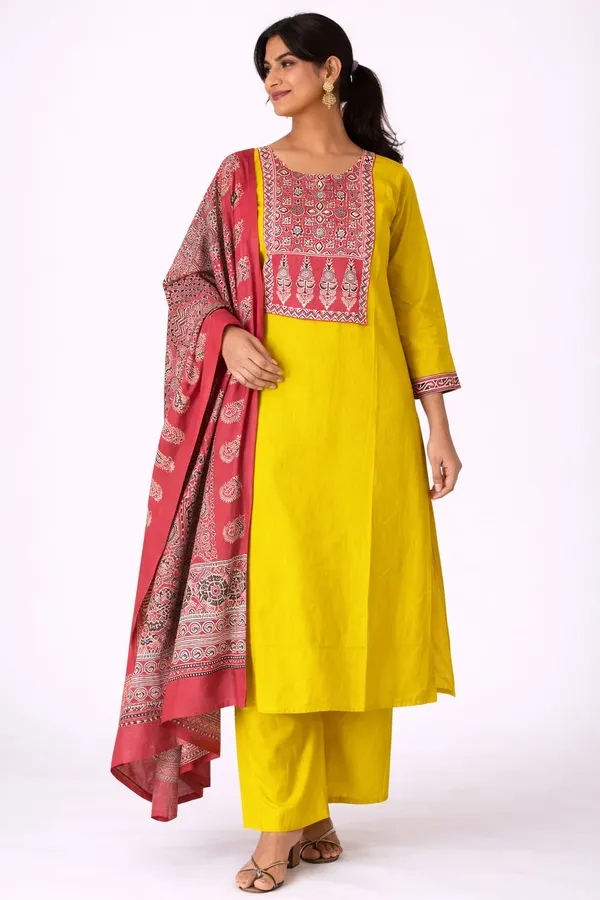 Fashveda_Saffron_Crimson_Heritage_Kurta_Set_with_Printed_Dupatta