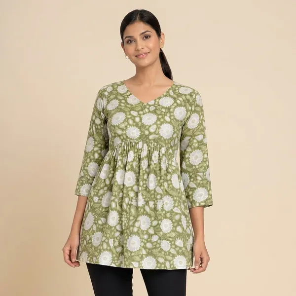 Olive_Green_Mixed_Cotton_Kurti_Top_For_Women