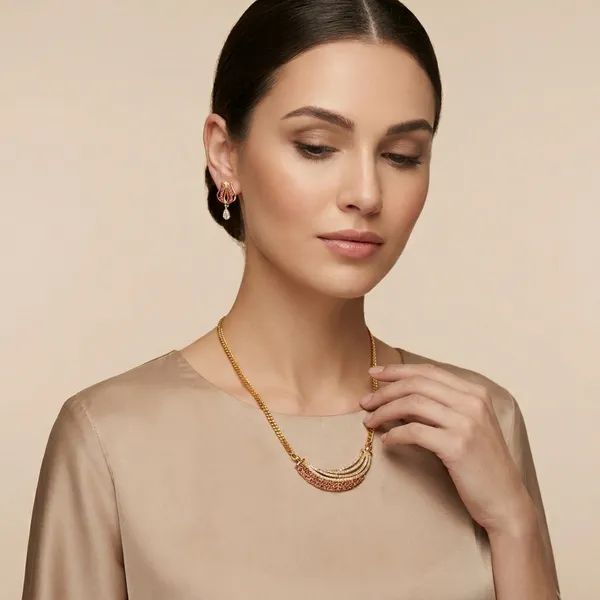 Traditional_Gold_Plated_Necklace_Set_With_Pink_Stone_Tulip_Design