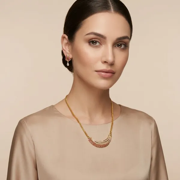 Traditional_Gold_Plated_Necklace_Set_With_Pink_Stone_Tulip_Design