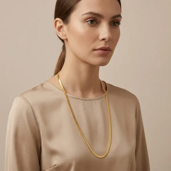 Elegant_Gold_Toned_Herringbone_Chain_Necklace_For_Women