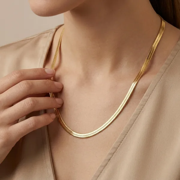 Elegant_Gold_Toned_Herringbone_Chain_Necklace_For_Women