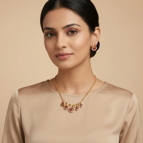 Traditional_Pink_Stone_Necklace_Set_With_Matching_Earrings