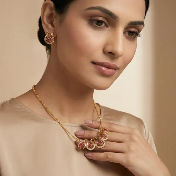 Traditional_Pink_Stone_Necklace_Set_With_Matching_Earrings
