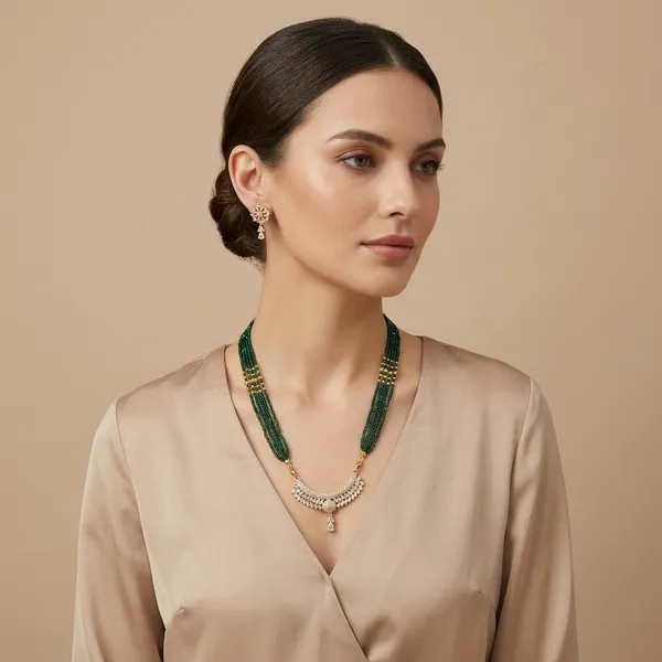Traditional_Green_Beaded_Necklace_Set_With_Gold_Toned_Pendant_And_Earrings
