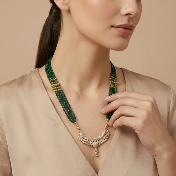 Traditional_Green_Beaded_Necklace_Set_With_Gold_Toned_Pendant_And_Earrings