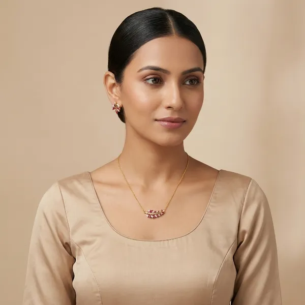 Ruby_And_Diamond_Studded_Leaf_Design_Necklace_Set_With_Earrings
