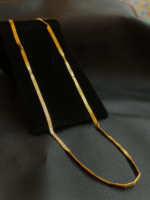 Elegant_Gold_Toned_Herringbone_Chain_Necklace_For_Women