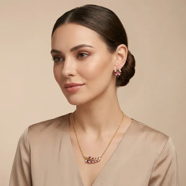 Elegant_Leaf_Design_Necklace_And_Earring_Set_With_Pink_And_Clear_Crystals