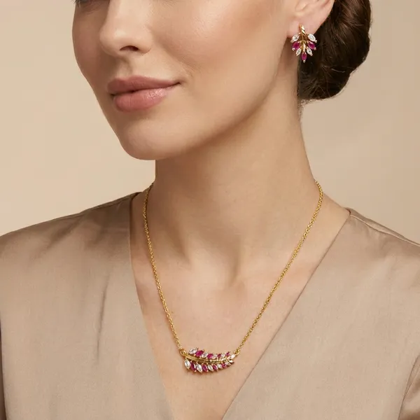 Elegant_Leaf_Design_Necklace_And_Earring_Set_With_Pink_And_Clear_Crystals