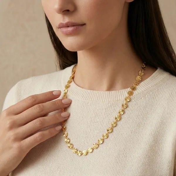 Radiant_Gold_Toned_Floral_Disc_Chain_Necklace_For_Women