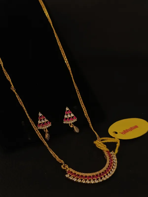 American_Diamond_Ruby_And_White_Stone_Necklace_Set_With_Matching_Earrings