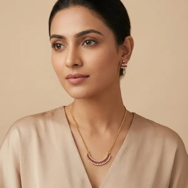 American_Diamond_Ruby_And_White_Stone_Necklace_Set_With_Matching_Earrings