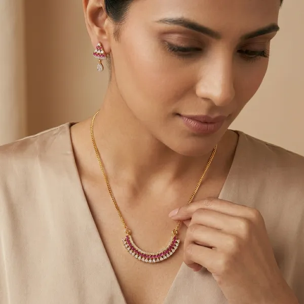 American_Diamond_Ruby_And_White_Stone_Necklace_Set_With_Matching_Earrings