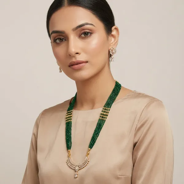 Traditional_Green_Beaded_Gold_Tone_Necklace_Set_With_Earrings