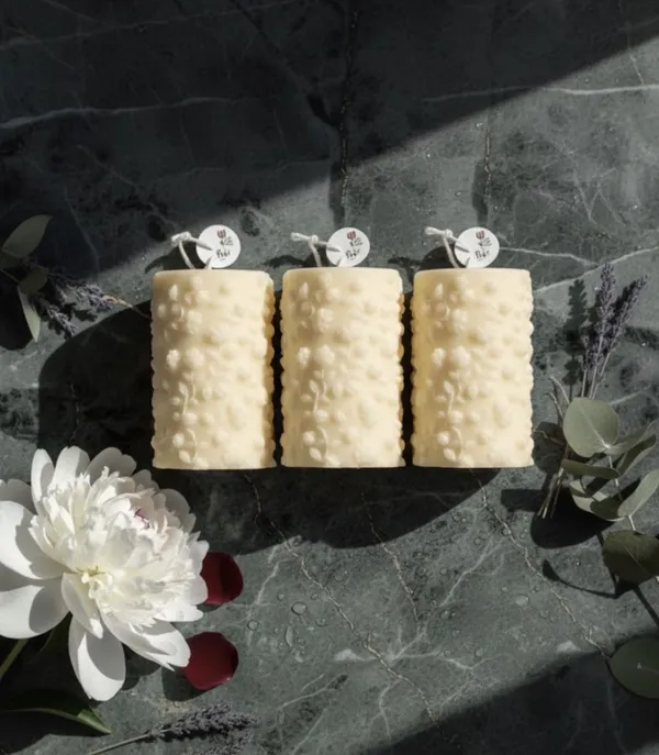 Blush_Petal_Pillar_Candle_Handcrafted_Floral_Texture_Candle_With_Rescue_Rise_Fragrance_Purple_Yellow