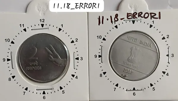 India_-_2007_-_2_Rupees_Mudra_Hyderabad_Mint_1_O_Clock_Rotation_Error_Coin_Used_-_Pack_of_2
