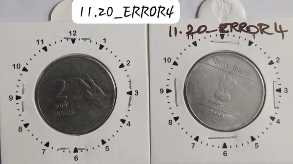 India_-_2009_-_2_Rupees_Mudra_Hyderabad_Mint_11_Oclock_Rotation_Error_Coin_Used_-_Pack_of_2