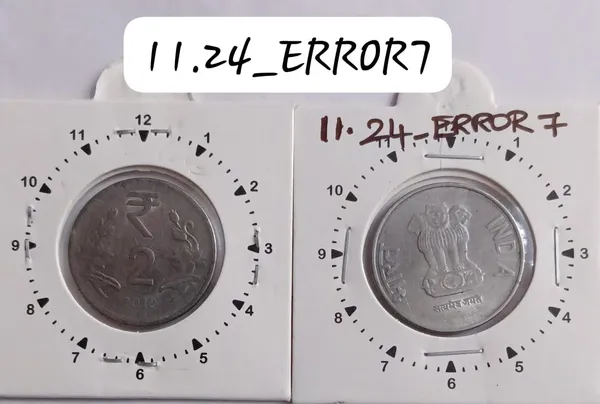 India_-_2012_-_2_Rupees_Kolkata_Mint_11_Oclock_Rotation_Error_Coin_Used_-_Pack_of_2