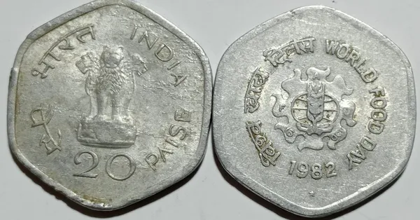 India_-_1982_-_20_Paise_World_Food_Day_FAO_Series_Used_Hyderabad_Mint_Coin_-_Pack_of_3