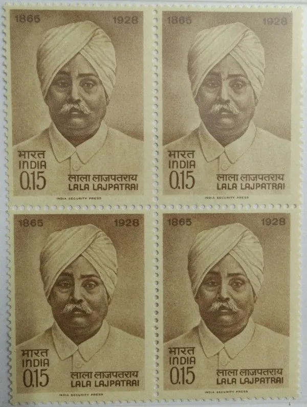 India_-_28_Jan_1965_Lala_Lajpat_Rai_Personality,_Freedom_Fighter,_Author,_15_P_Block_of_4_Stamp_-_MNH_-_Pack_of_2