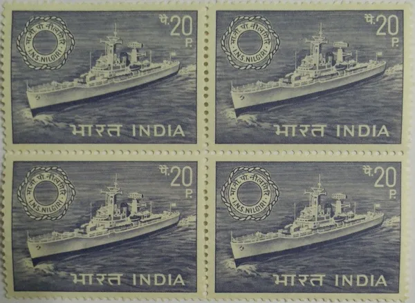 India_-_1968_-_INS_Nilgiris_-_Navy_Day._Navy,_Defence,_Ship,_Sea,_Frigate,_20P._(Block_of_4_stamp)_-_MNH_-_Pack_of_2