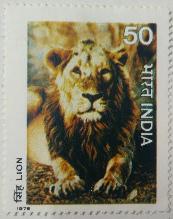 India_-_1976_-_Wild_Life_-_Lion._Wild_Life,_Panthera_Leo,_Big_Cat,_50_P.-_MNH_Stamp_-_Pack_of_3