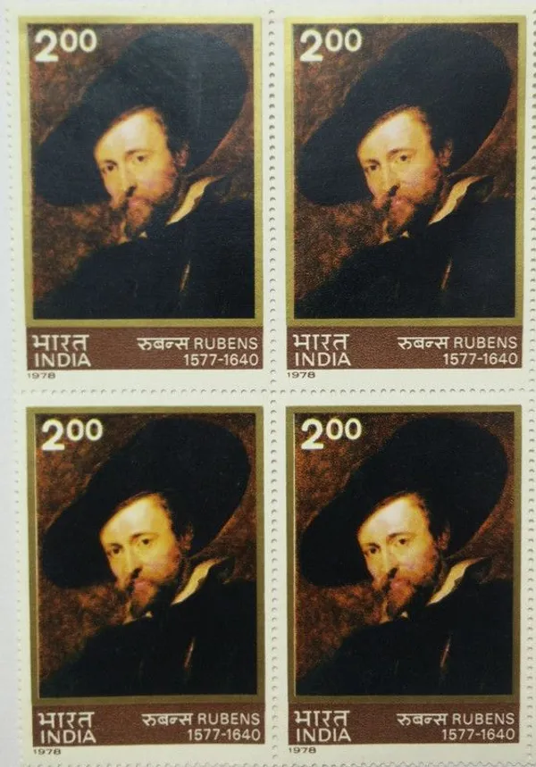 India_-_1978_-_Peter_Paul_Rubens_Personality,_Painter,_Cap,_Headgear,_(Block_Of_4_Stamp)_-_MNH