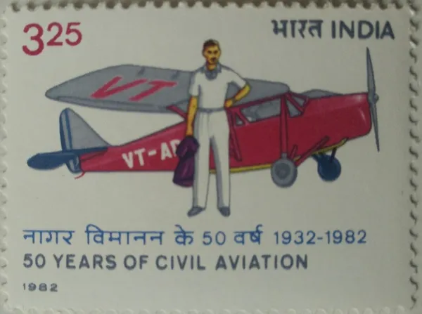 India_-_50_Years_of_Civil_Aviation_in_India_-_Aircraft,_Personality,_J._R._D._Tata,_Aviator,_Pilot,_Businessman,_Puss_Moth,_Bharat_Ratna,_Rs._3.25_-_MNH_Stamp_-_Pack_of_2